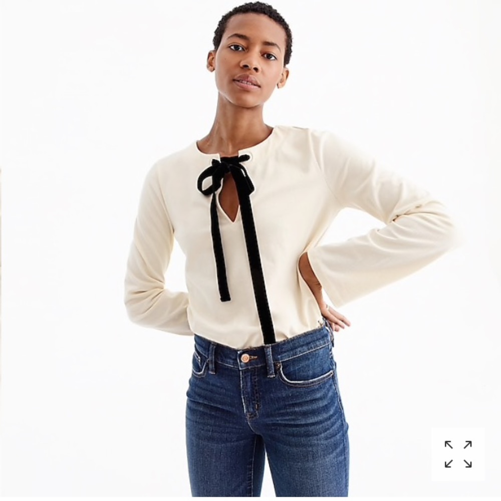 J.Crew Cream Tie-Front Long-Sleeve Shirt